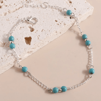 Simple & Sexy Silver & Turquoise Beaded Anklet