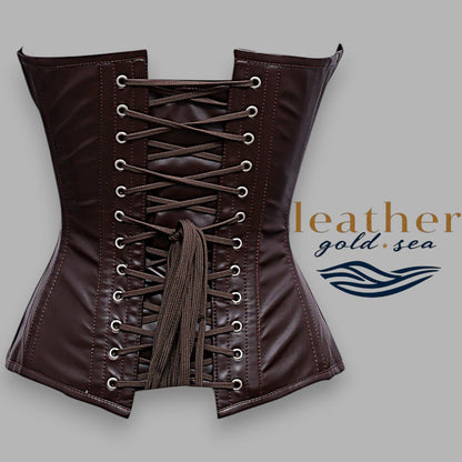 Handcrafted Brown Corset Top – Leather Overbust Corset