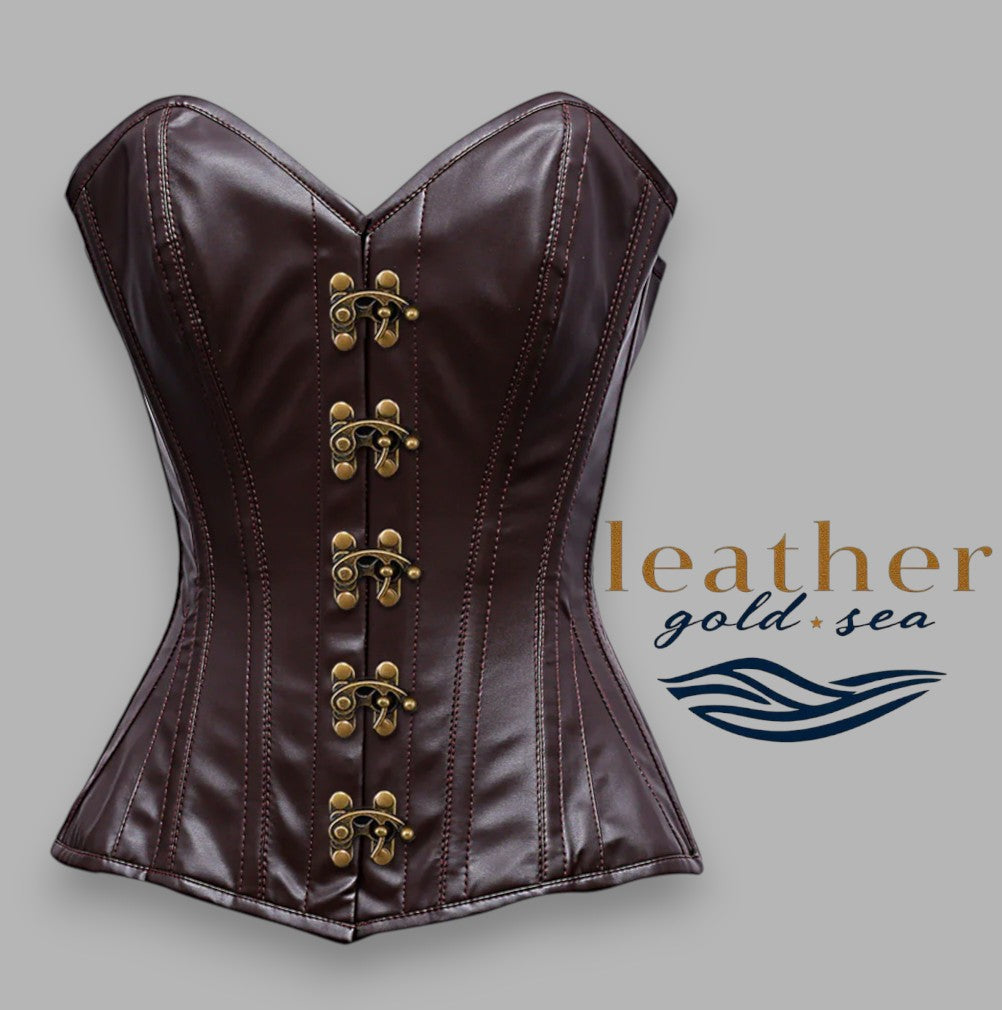 Handcrafted Brown Corset Top – Leather Overbust Corset