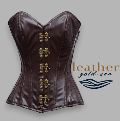 Handcrafted Brown Corset Top – Leather Overbust Corset