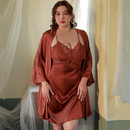 Luxurious Lace Satin Bridal Lingerie Set with Nightgown & Robe - 7 Colors Next Day Shipping