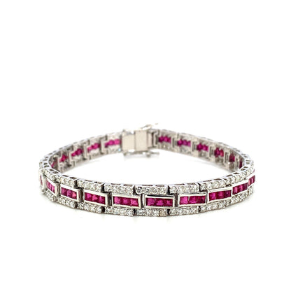 Ruby and Diamond Bracelet in 14K White Gold - KGD 41409