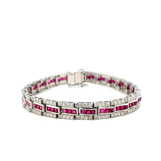 Ruby and Diamond Bracelet in 14K White Gold - KGD 41409