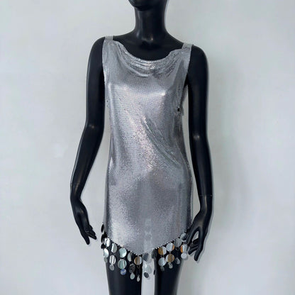 Sexy Sequined Nightclub Stage Costume Metal Stitching Vest Dress Music Festival Sexy Dress
